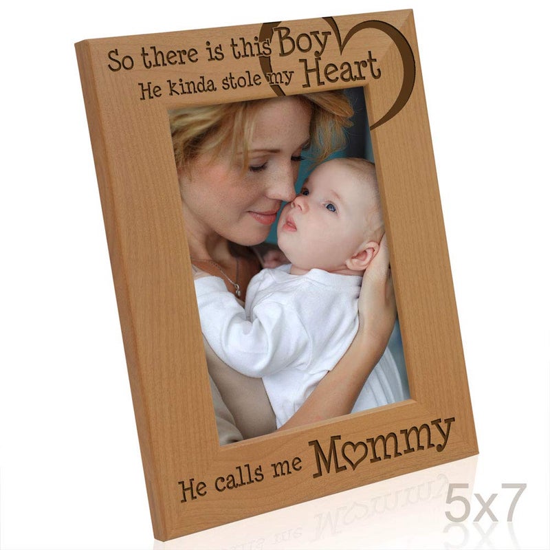 KATE POSH So There is This Boy He Calls me Mommy - Natural Engraved Wood Photo Frame Mother and Son Gifts, Mother's Day, Best Mom Ever, New Baby, (5x7-Vertical) - Image 3